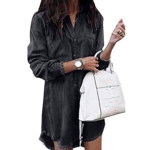 black Denim wash Tunic button down Dress chambray